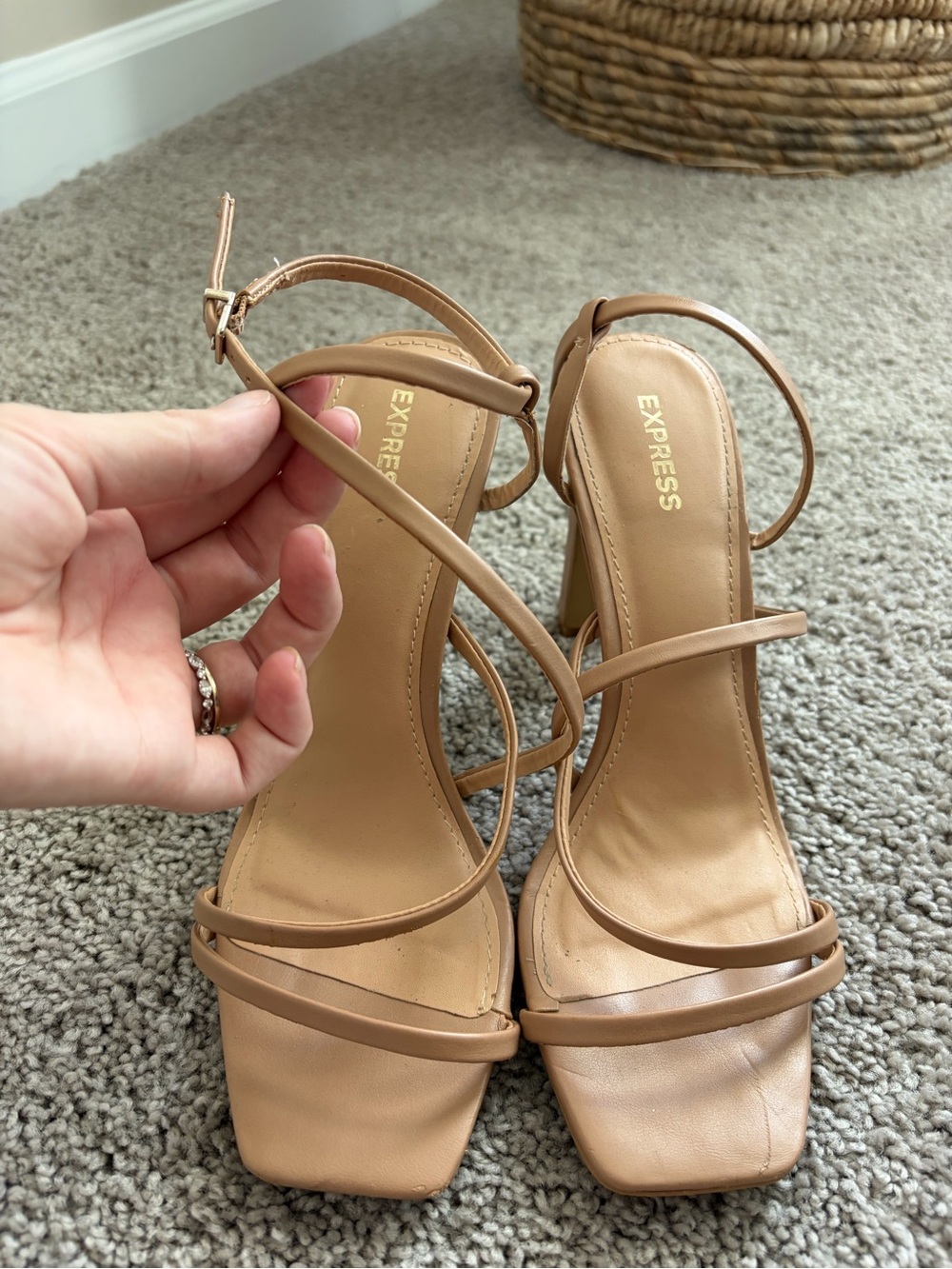 Express Nude Tan Strappy Block Heel Sandals